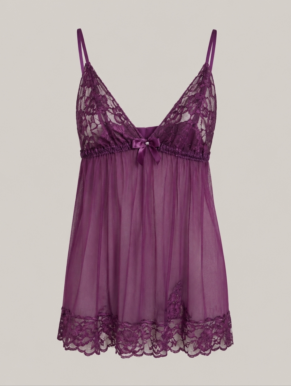 Frederick's of Hollywood Purple Sheer Lace Babydoll Cami Top Women’s Y2K Small